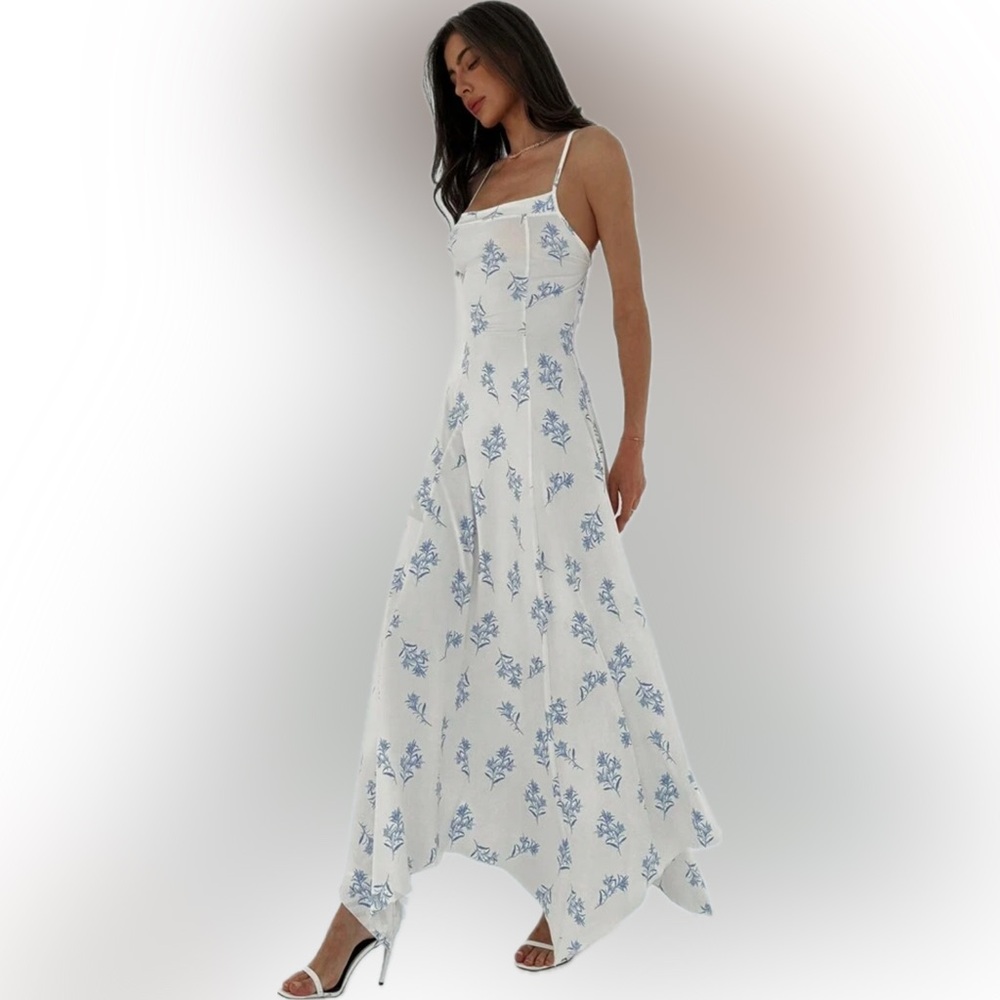 White/blue spaghetti strap maxi dress